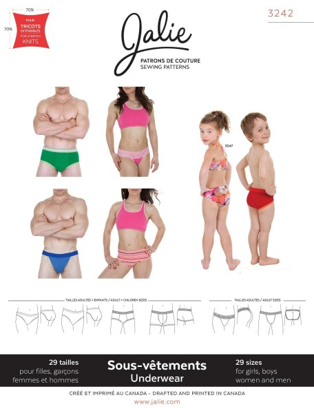 Image de Patron Jalie 3242 Sous-v&ecirc;tements pour hommes, femmes et enfants