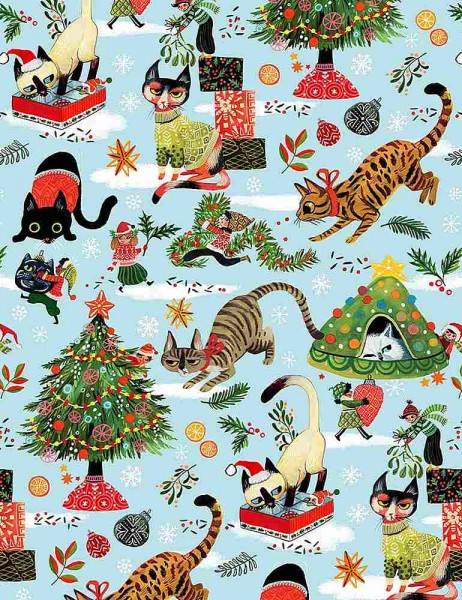 Image de DEAR STELLA Coton imprim&eacute; Chats de No&euml;l
