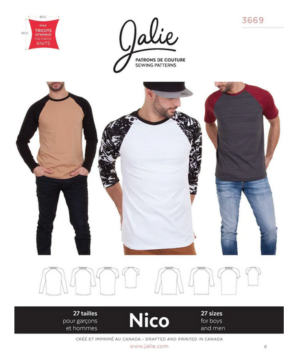 Image de Patron Jalie 3669 NICO - T-shirts raglan pour gar&ccedil;ons et hommes