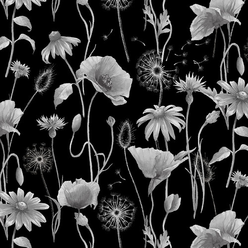 Image de Coquelicot Floral sur fond Noir en coton par Timeless Treasure
