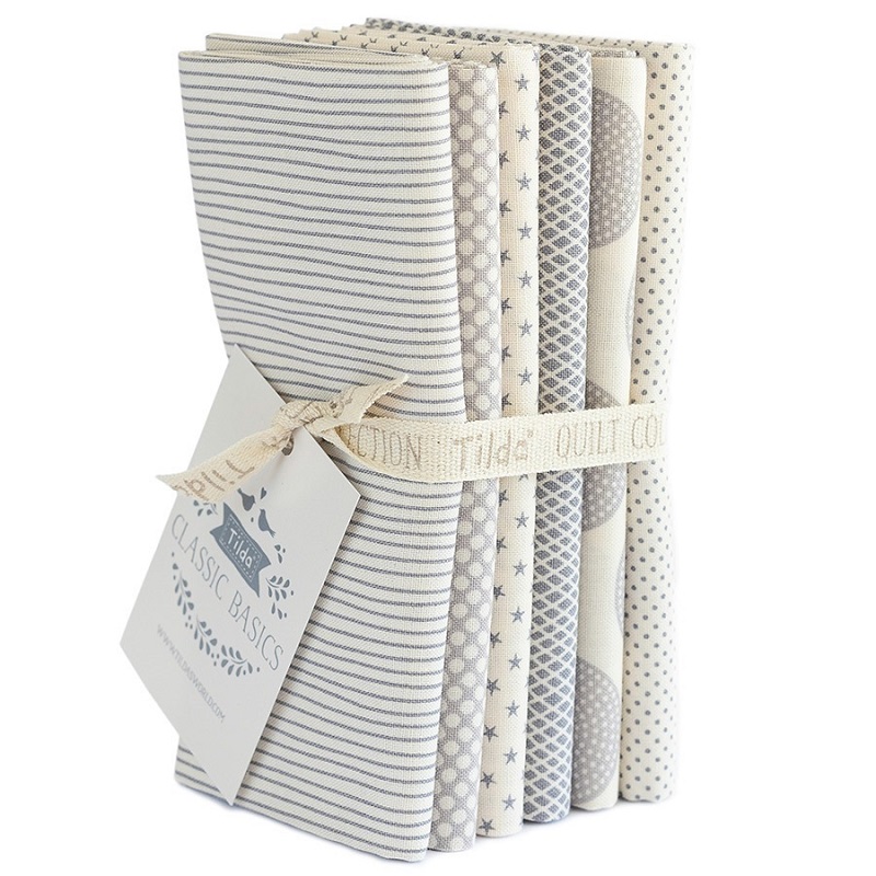 Image de TILDA TEA TOWEL Fat Quarter lot de 6 Tissus - Gris