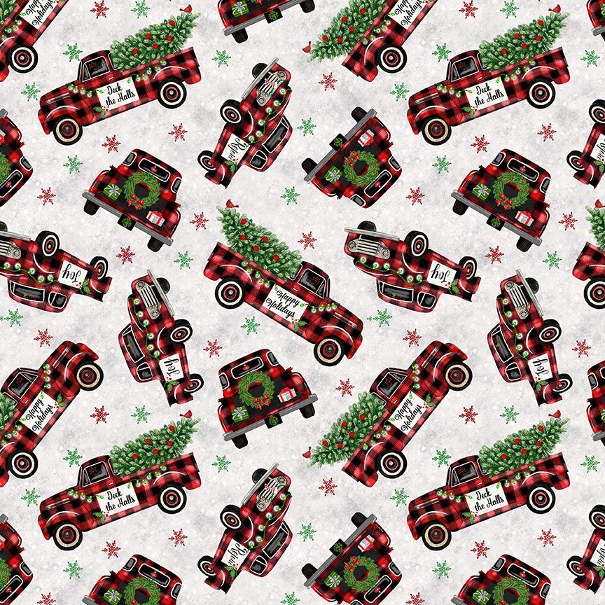 Image de Coton Camions avec Sapins de Noël par Timeless Treasure