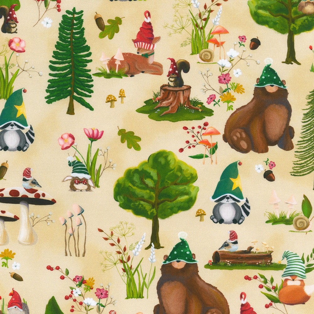 Image de Robert Kaufman Animaux de la For&ecirc;t Gnomes en Coton