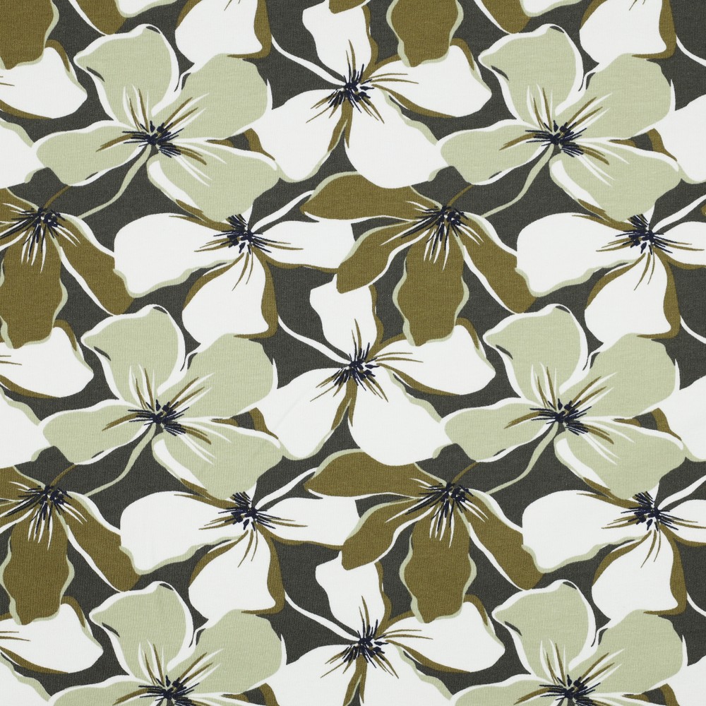 Image de Trilogie de fleurs Vert - French Terry bross&eacute; OEKO-TEX