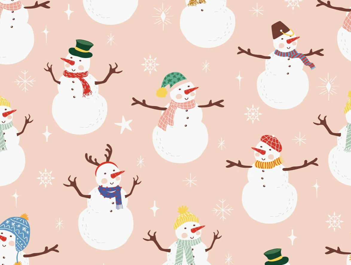 Image de Bonhomme de neige fond rose - Jersey imprim&eacute; OEKO-TEX