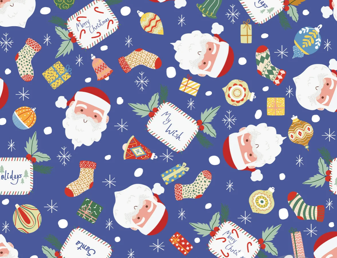 Image de P&egrave;re No&euml;l en bleu - Jersey imprim&eacute; OEKO-TEX