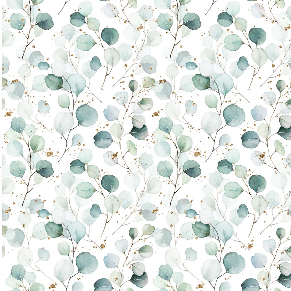 Image de Feuilles d'eucalyptus fond blanc - Jersey imprimé 1/2 m