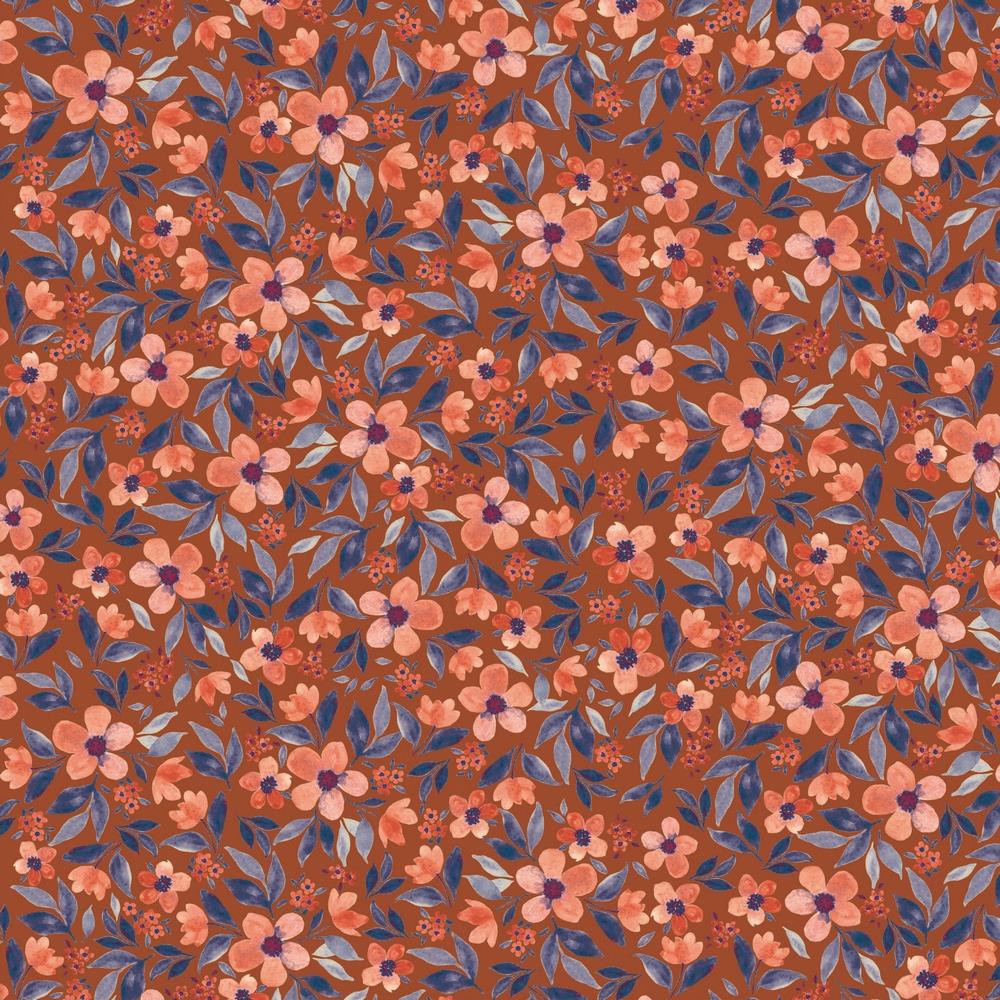 Image de Fleurs corail fond orang&eacute; - Jersey 1/2 m