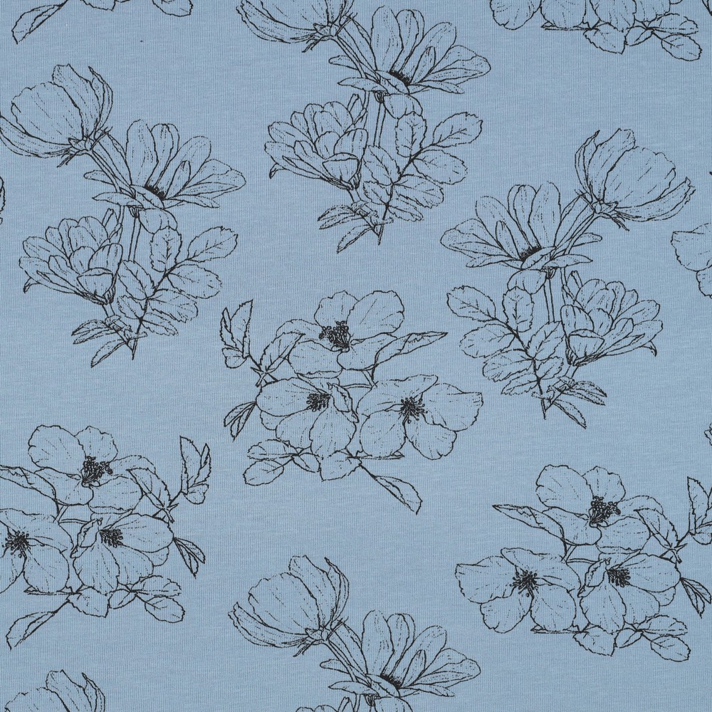 Image de Fleur bleue  - Bambou coton jersey 1/2 m