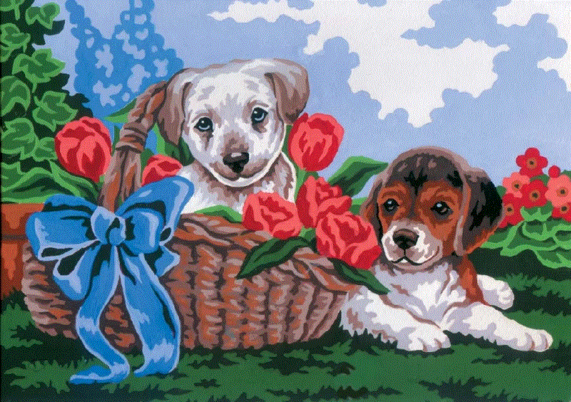 Image de Grafitec Canevas 6191 - Puppies in a Basket