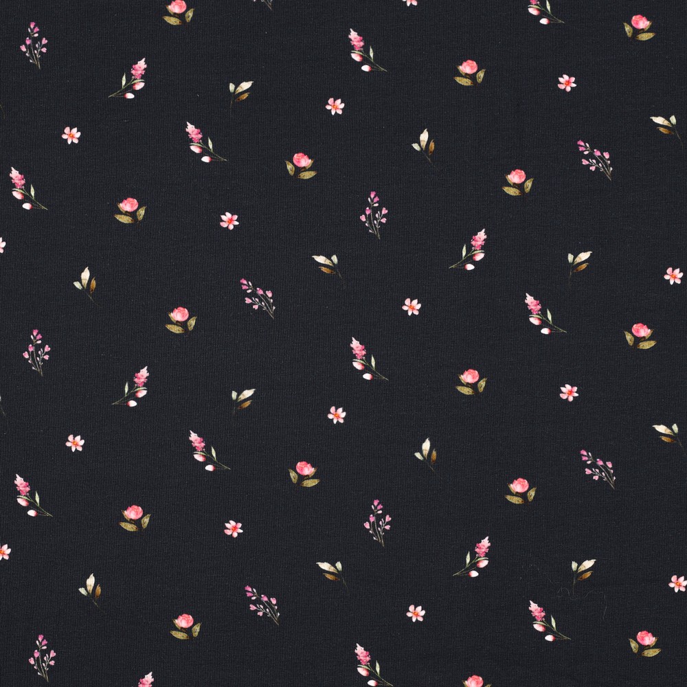 Image de Fleurs de lapins fond bleu marin - Jersey 1/2 m