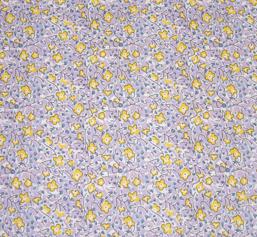 Image de Coton Fin - Fleurs de Soleil & Lilas 1/2 m