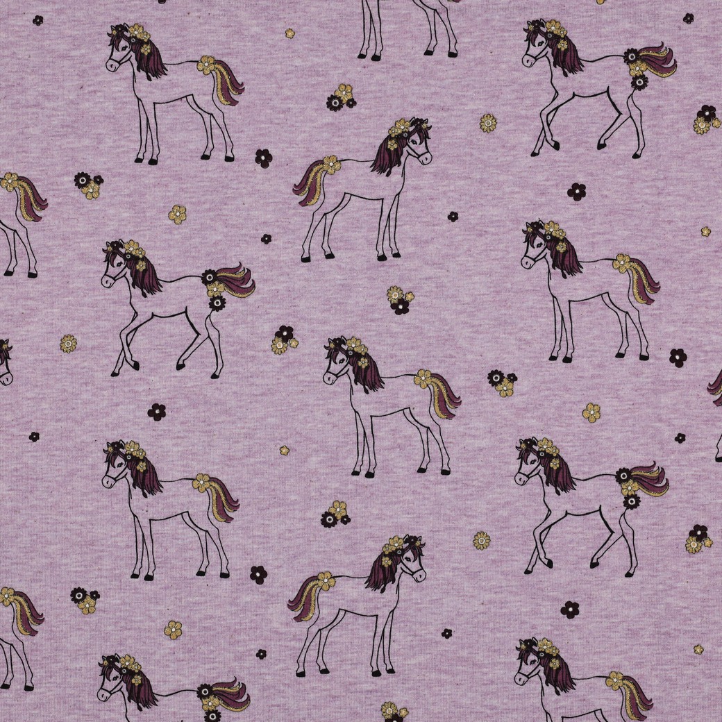 Image de Chevaux brillants Jersey M&eacute;lang&eacute; - Mauve 1/2m