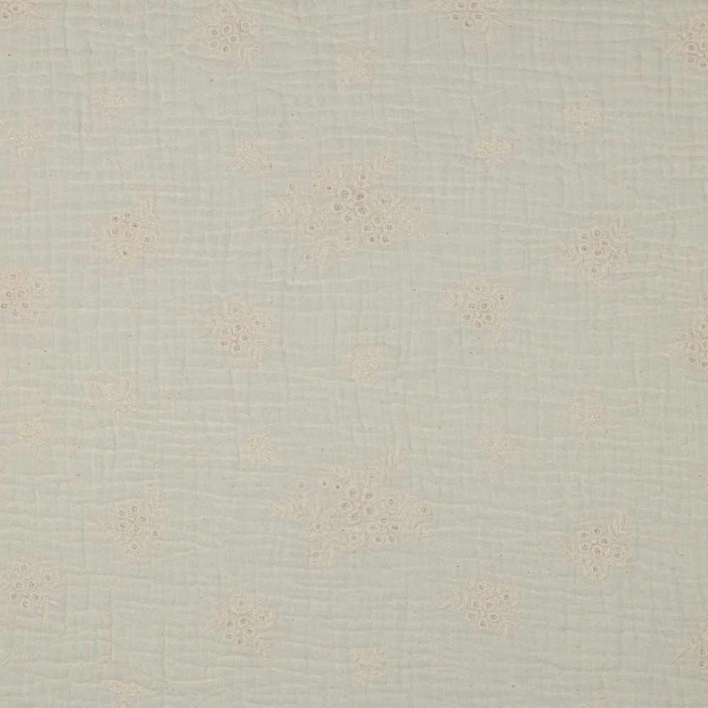 Image de Mousseline de Coton - Fleurs brod&eacute;es 1/2 m