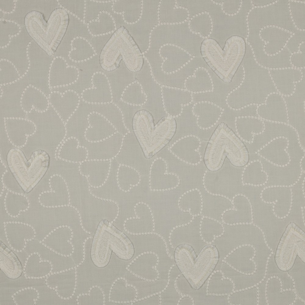 Image de Voile de coton - Coeurs en broderie 1/2 m