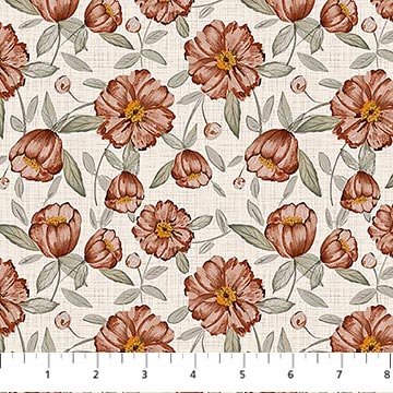 Image de ''Wild at Heart'' Coton - Fleurs fond taupe 1/2 m