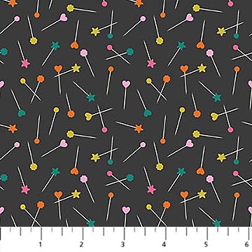 Image de ''Bits & Bobs'' Coton - &Eacute;pingles fond noir 1/2 m